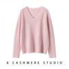 Women's Soft 100% Cashmere V-Neck Sweater - Loose Fit, Long Sleeve, Solid Color Knitwear for Autumn and Winter
