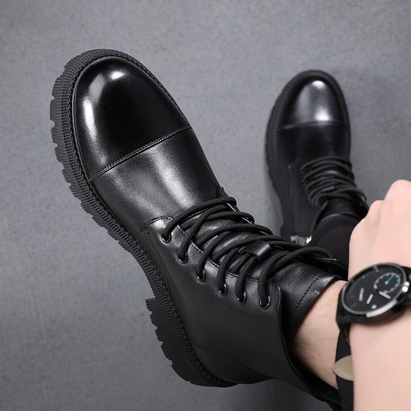 Herren Schwarze Stiefel Hohe Qualität Minimalistische Herbst- und Winterstile Arbeit und Büro Outdoor Herbst- und Winter Lederschuhe