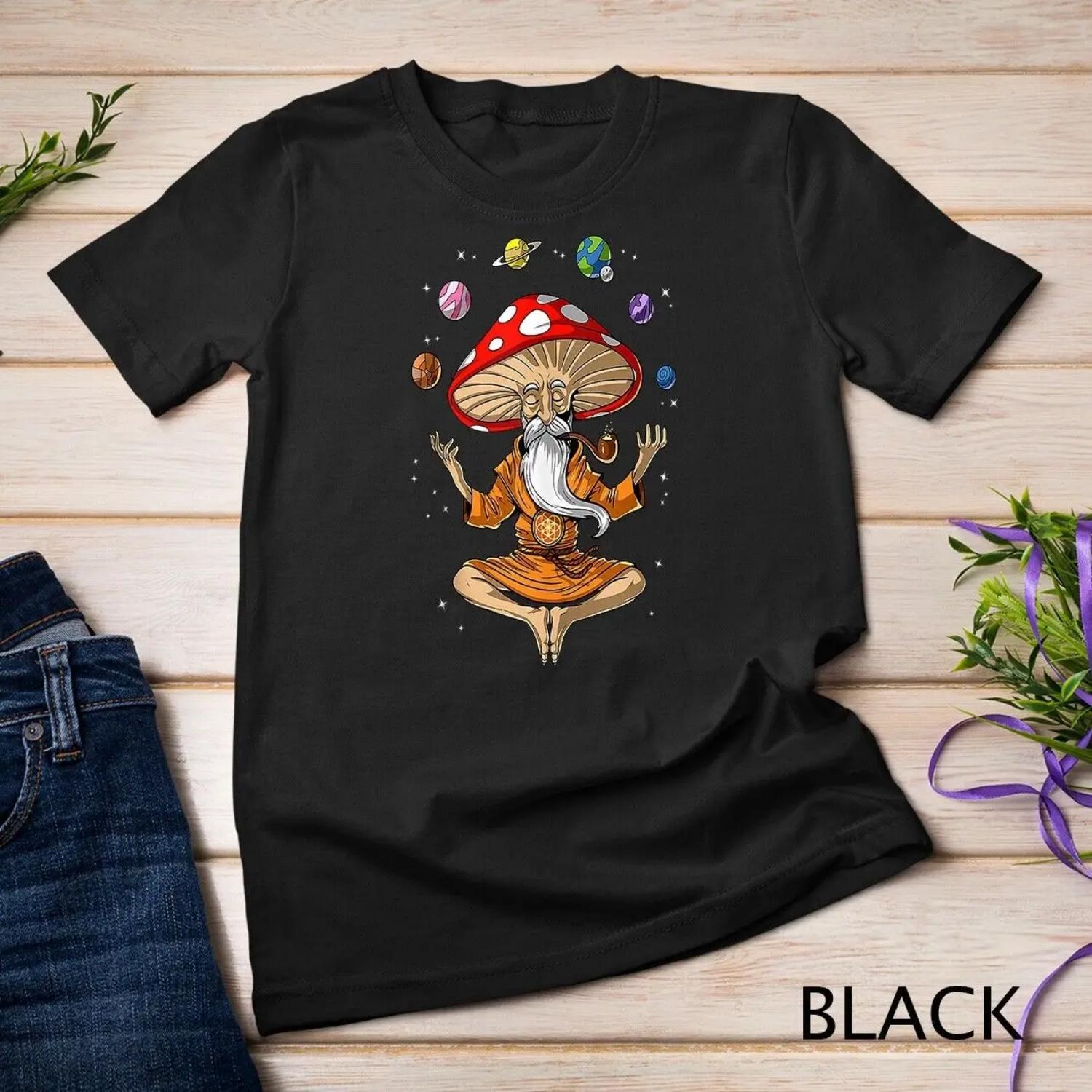 Magic Mushroom Buddha Zen Yoga Meditation Psychedelic Fungus T shirt S
