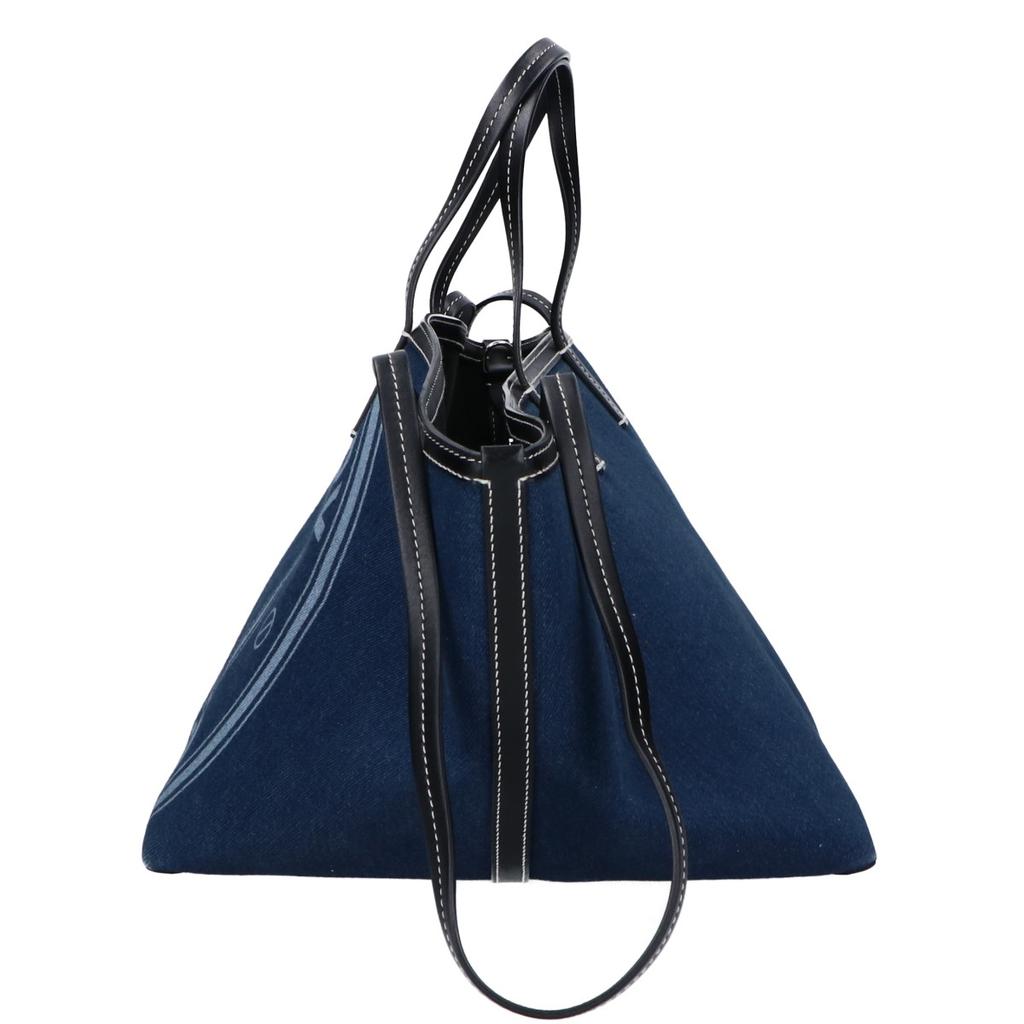 BURBERRY Aged Logo Denim Tote Bag Indigo / BlackUsed