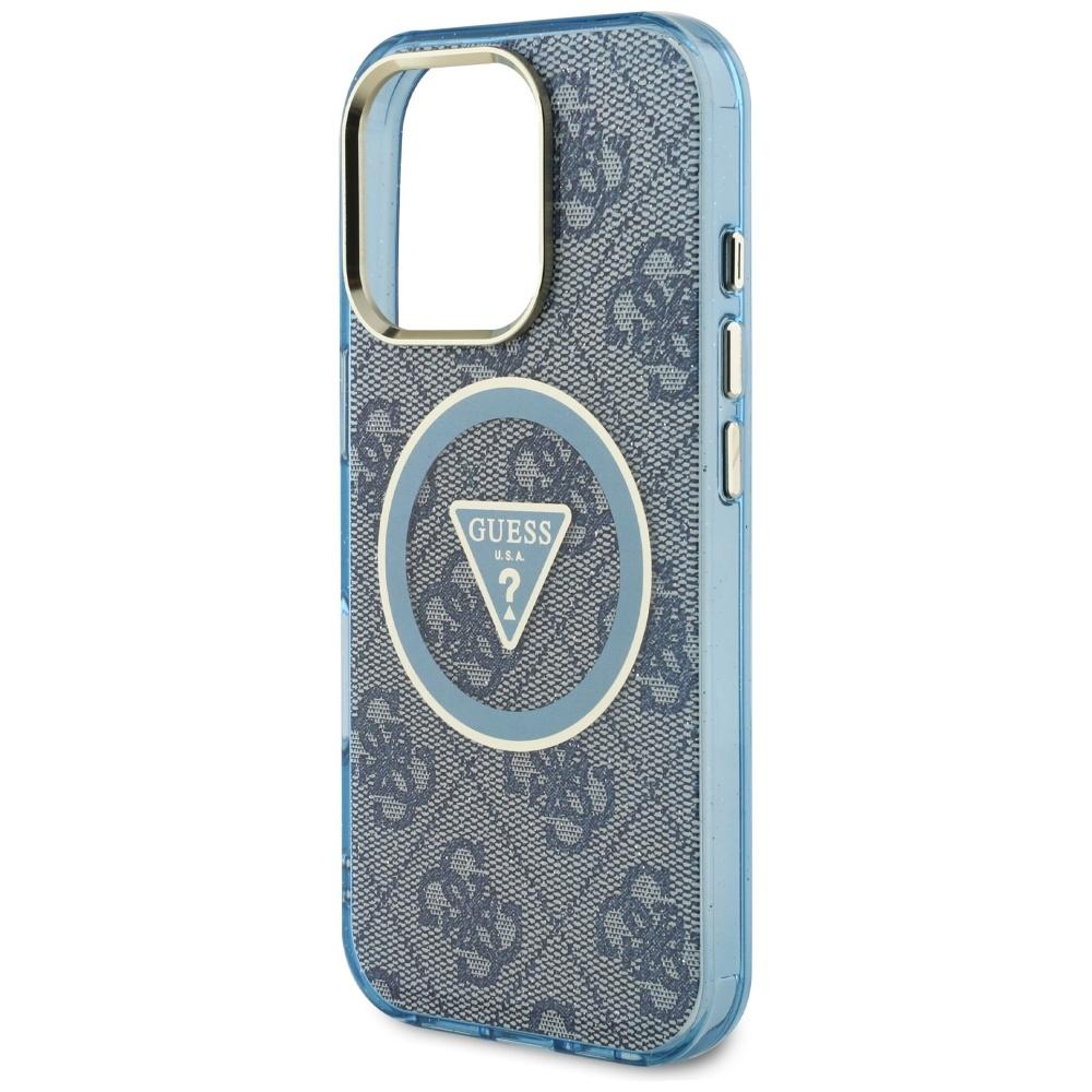 Guess IML Metal Glitter 4G Circle Triangle MagSafe Case for iPhone 16 Pro Max blue