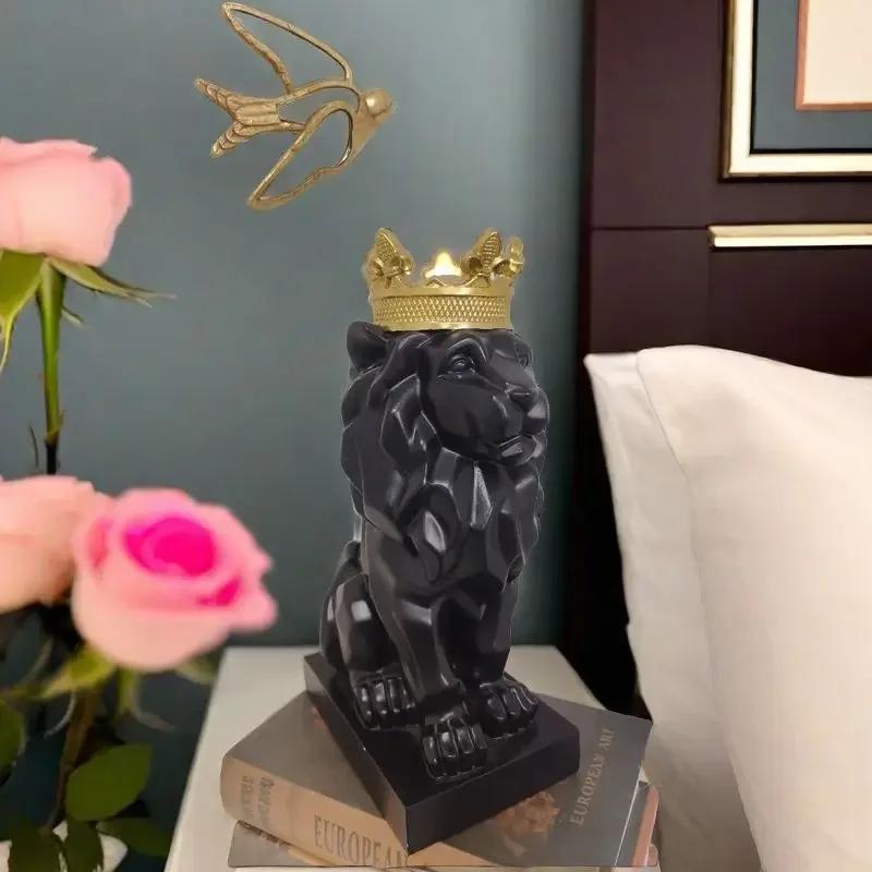 

36cm resin crown lion sculpture animal statue decoration home decoration Nordic model decoration dining table decoration 36xc19x13cm чёрный