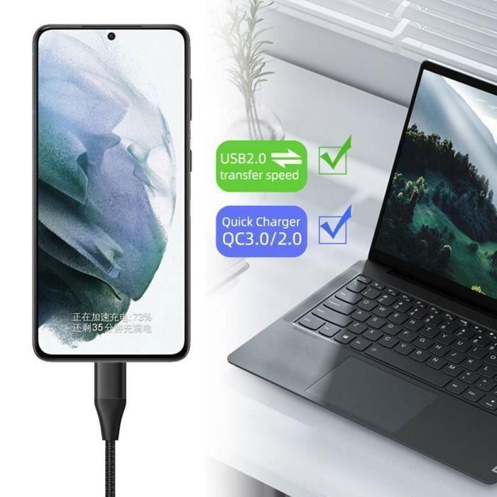 Chargeur Rapide PD 25W - 1 Câble USB-C 1M - Nylon - Noir - pour Samsung S25,S25 Fe,S25 Ultra, S24,S24 Plus, S24 Fe