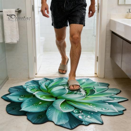 Shower Floor Mat 3D Flower Area Rug Realistic Floral Pattern Plush Absorbent Bathroom Non-Slip Soft Velvet for Living Room Bedroom Kitchen Entryway
