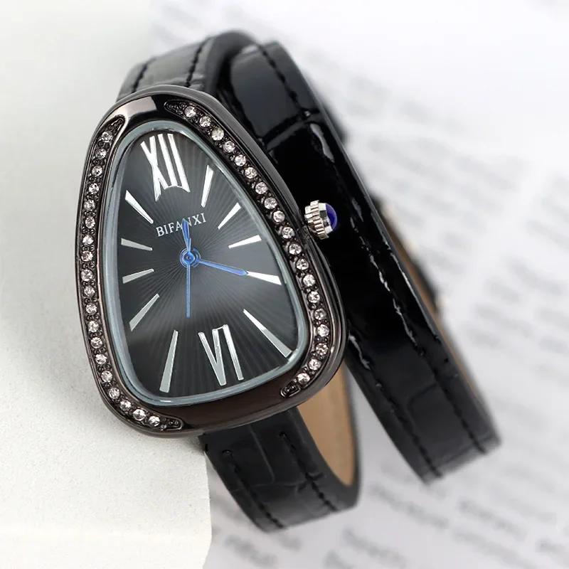AAA Unique Top Brand Snake Quartz Watches Women Fashion Shape Simple Ladies Women's Watch leather Strap Waterproof Wristwatches