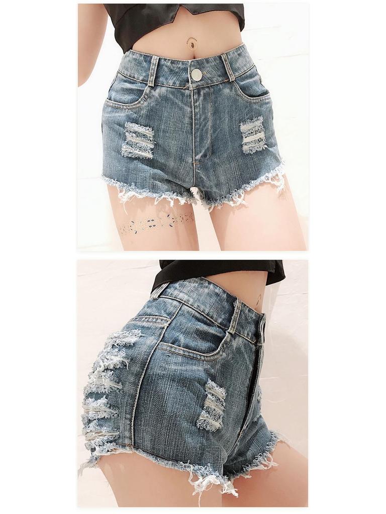 Short en jean déchiré taille haute pour femme - Mode sexy été discothèque
