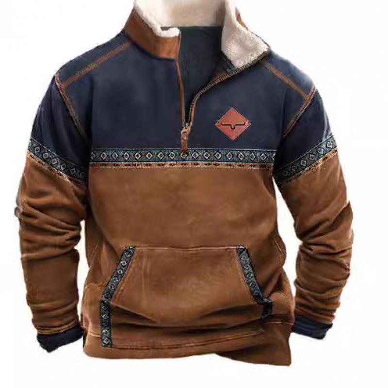 Spring And Autumn New Men'S Long Sleeve Half Zipper Printed Casual Fashion Trend Jacket