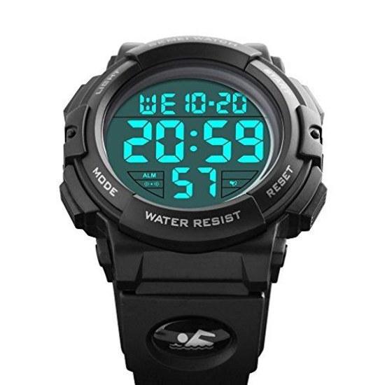 Timever digital wristwatch mens waterproof LED watch sports alarm large easy-to-read display multifunctional