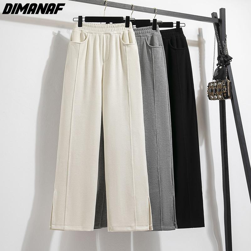 DIMANAF 2023 Plus Size Winter Lange Broek Vrouwen Elastisch Effen Casual Los Volle Lengte Basic Dame Broek Broek Katoen Dik A