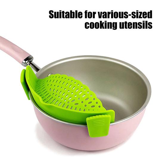 Clip-On Silicone Strainer for Pots And Pans Food Pasta Vegetable Drainer Heat-Resistant Dishwasher Safe Kitchen Colander