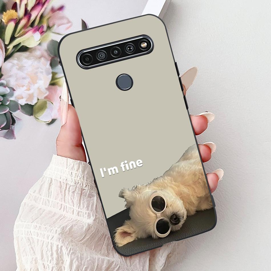 For LG K41S K51S 2020 Elegant Floral Cat Printed Phone Case For LG K41S K51S LM-K410 LM-K510 Black Silicone Soft Cases