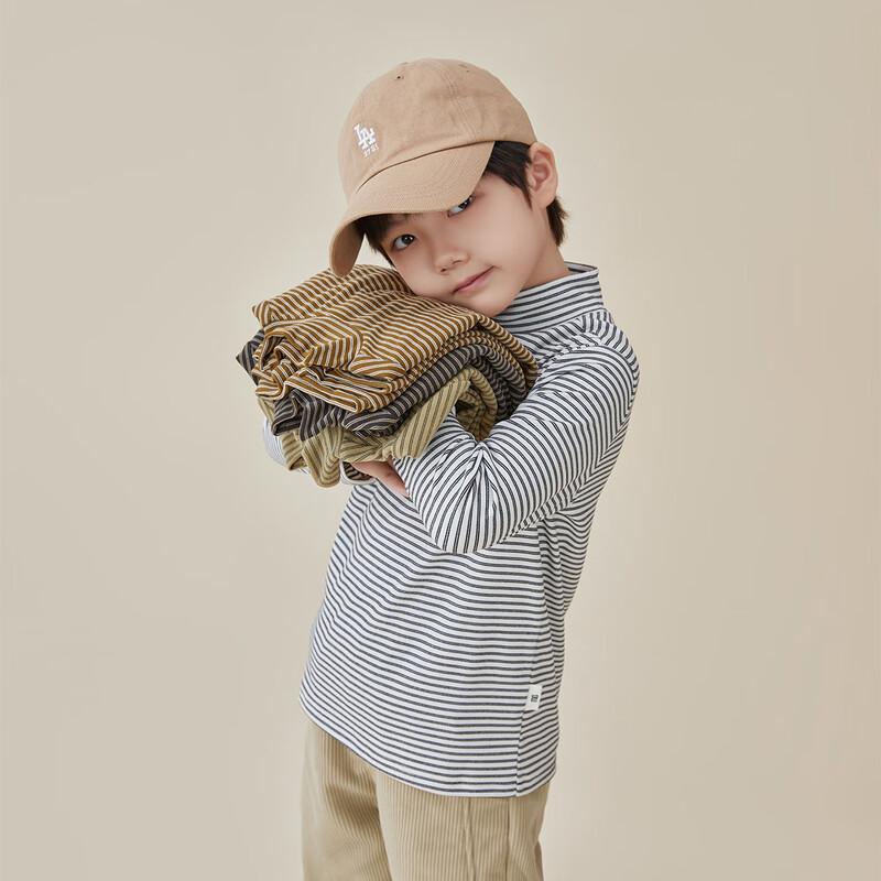 Boy s Striped Half-High Collar Thermal Long Sleeve T-Shirt 110