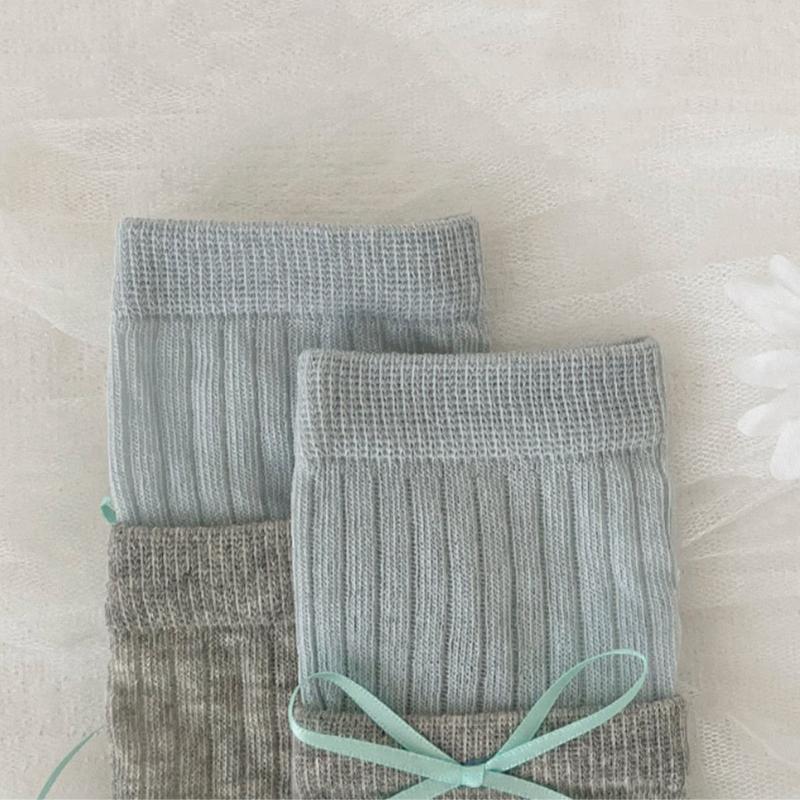 Girls Knee-High Socks Set Spring Summer Bow Lace Sock Sweet Princess Style Solid Color High Socks