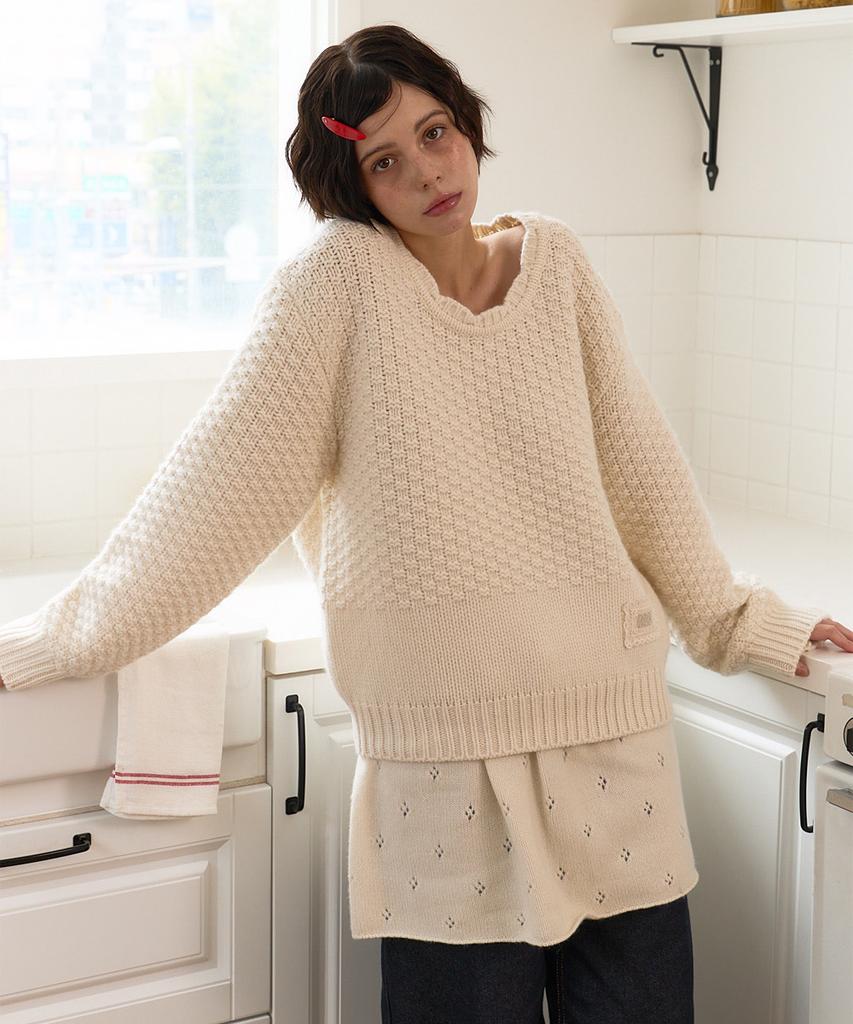 Beibibeullunideuljeu Crochet Layered Knit Skirt Ivory