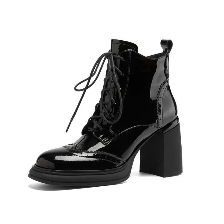 

Мода НОВЫЕ Весенние Туфли Женские Туфли с Круглым Носком на Толстом Каблуке Ботильоны из Спилковой Кожи для Женщин Ботильоны на Высоком Каблуке и Платформе Элегантные Женские Туфли 34