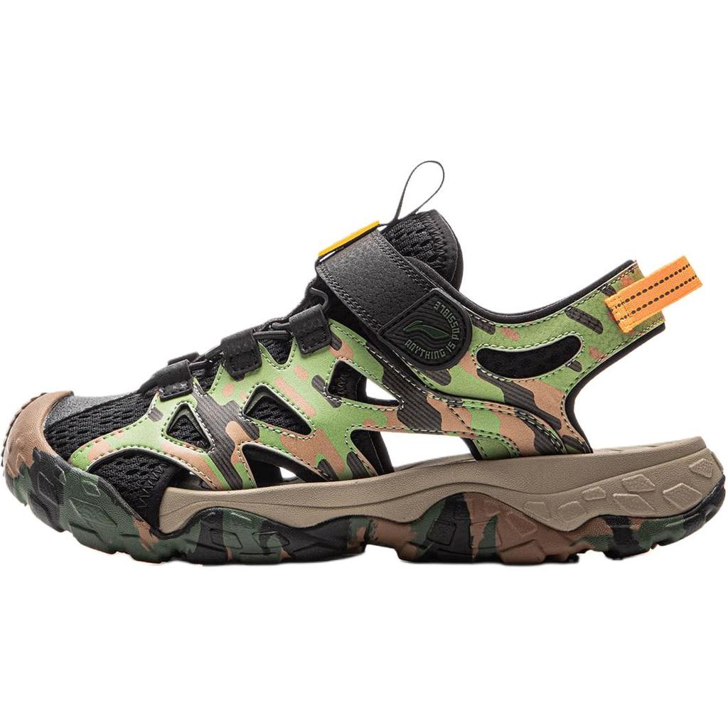 Li Ning Kids Outdoor Comfortable Versatile Non-Slip Low-Top Sandals Kids Sandals Black Green YKEV016-7