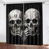 2 pieces of high-definition digital black skull print curtains, pole bag home decoration, room decoration