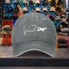 Airplane Heartbeat ECG Print Washed Baseball Cap Vintage Adjustable Cotton Outdoor Travel Hat