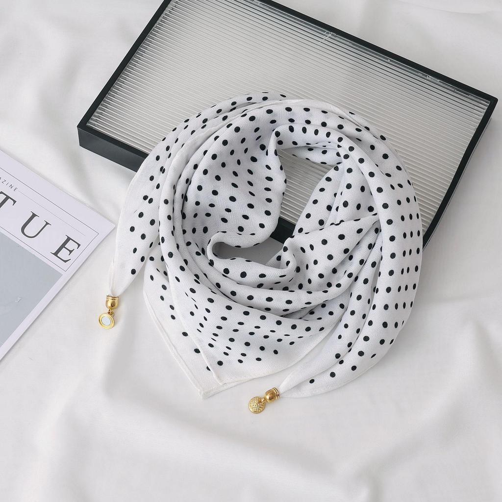 Women's 65" Silk Square Scarf with Magnetic Buckle – Autumn/Winter Print, Fashionable & Versatile Triangle Snood