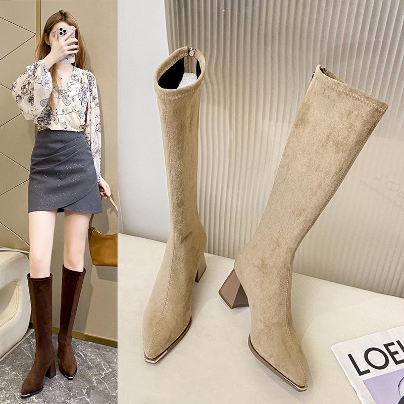 Condensed grass thin high heels women's thick heels thin boots autumn and winter but knee boots long boots knight boots pointed
