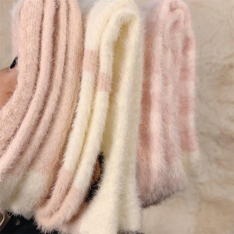 Rabbit Wool Women's Autumn/winter Thick Thermal Socks Floor Socks Fluffy Soft Breathable Pink Strawberry Girl Socks