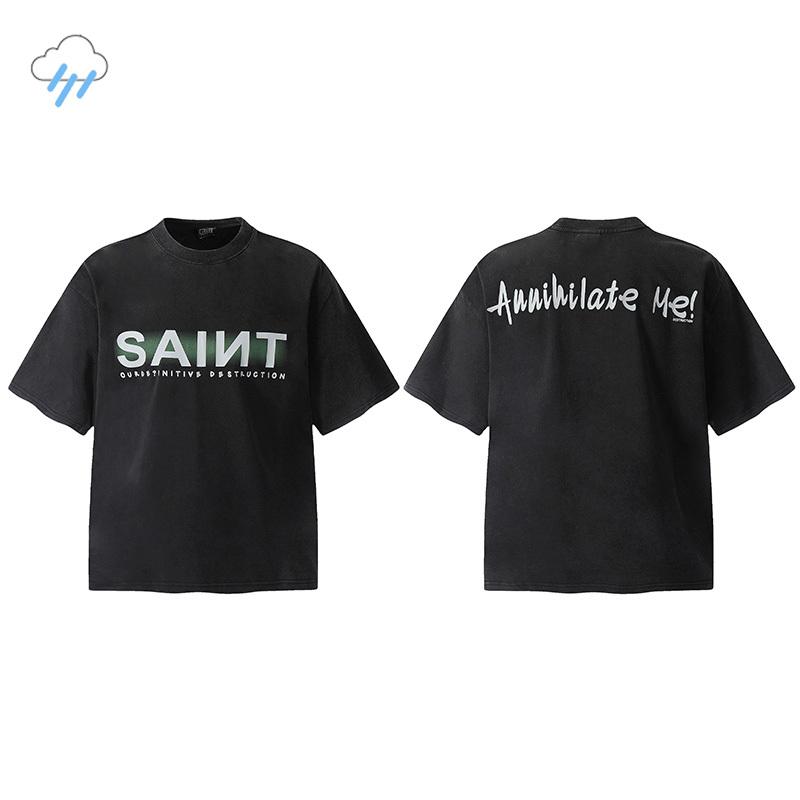 Unisex Unisex Couple Classic Green Box Logo Print Saint Tshirt Top Quality Cotton Oversized Tee Tops Vintage Washed Black T Shirt