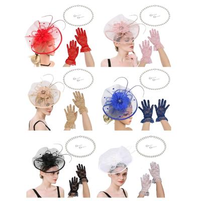 Elegant Fascinator Hat Hair Clip and Necklace Costume Set Hair Accessory for Horse Racing Event Cocktails Party Decors