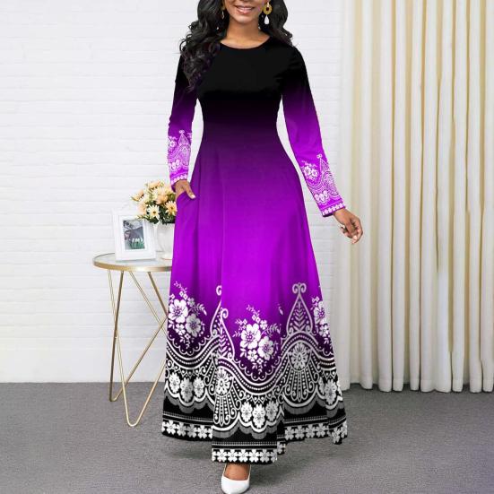 Buy Lady Dresses Gradient Color Vintage Floral Print Slim Party Dresses at affordable prices