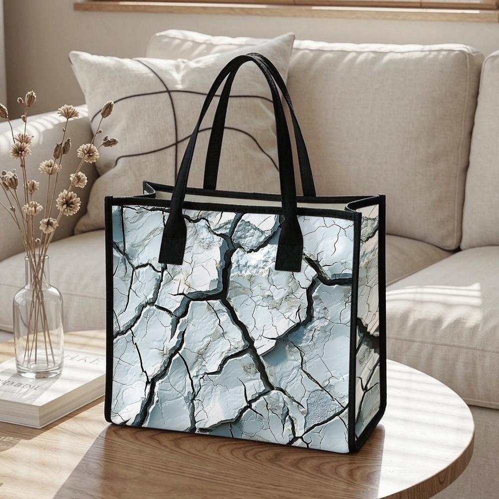 Cracked Print Large Tote Bag Fashion Daily Casual Shoulder Bag for Outdoor Shopping Commute Use