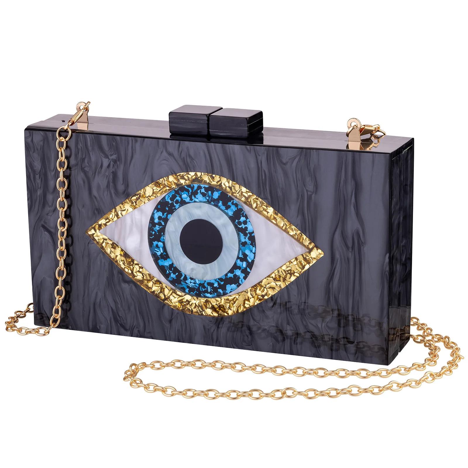 

Eyes Acrylic Marble Evening Clutch Women Handbag for Wedding Cocktail Party Prom Designer Luxury Box Purse Banquet Shoulder Bags чёрный