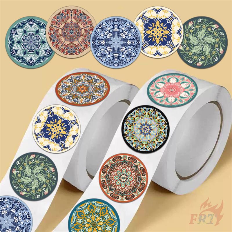 500Pcs/Roll Retro Flower Pattern Art Kids Rewards Stickers - DIY Scrapbooks Album Decor Sealing Label Decals