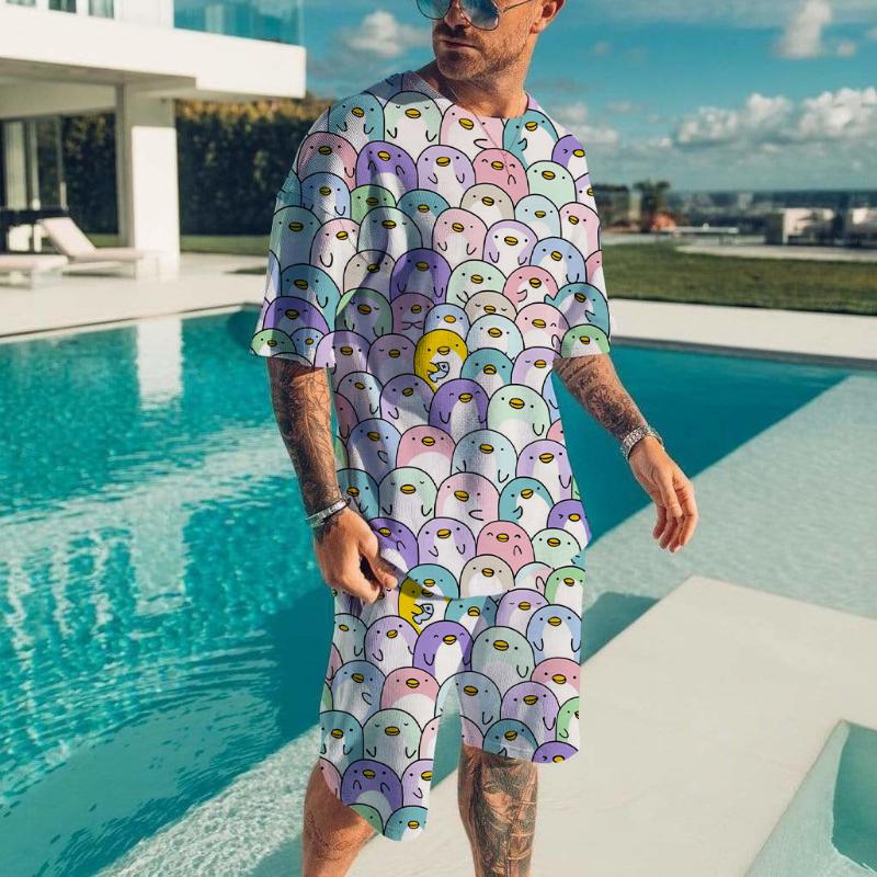Men's T-shirt Sets Duck Panda 3D Print Fashion Tracksuit T Shirts Shorts 2 Pieces Male Kid Streetwear Oversized Suit Sportswear
