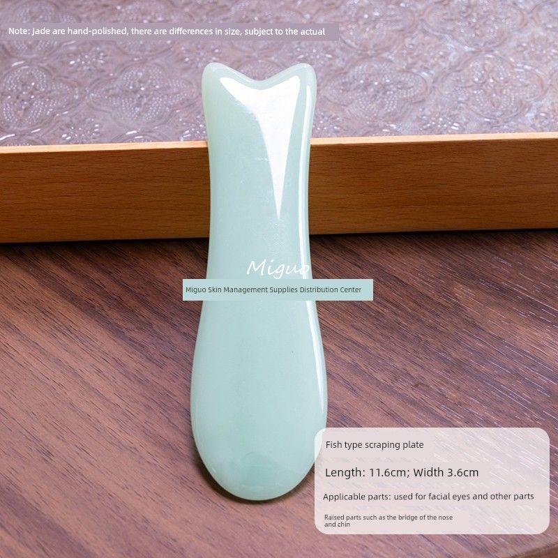 

Jade Scrapping Plate Universal for Entire Body Muscle-Poking Stick Point Face For Home Body Leg Face Head Eye Beauty SAP Aventurine - Fish-Shaped Gua Sha Board