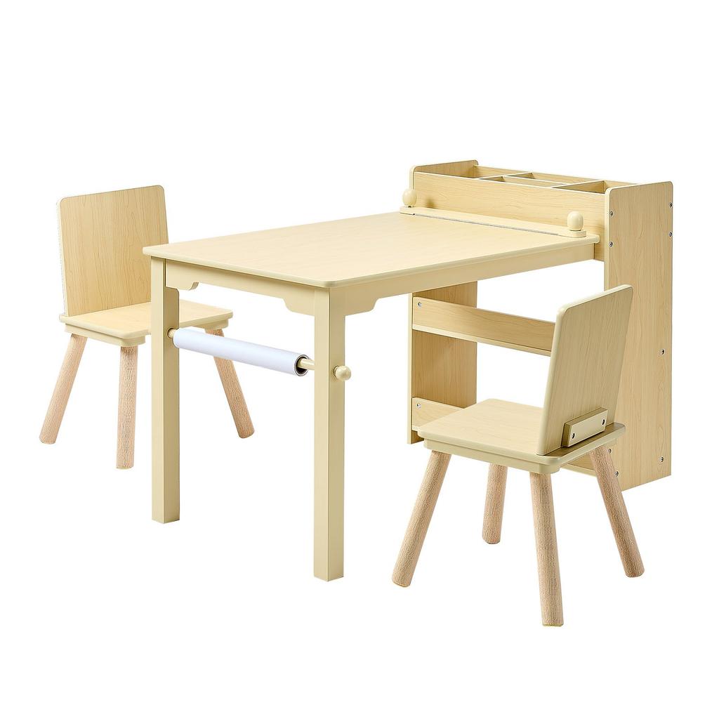 VEVOR Set Tavolo e Sedia per Bambini, Tavolo per Lavoretti per Bambini Piccoli con Mobiletto a 3 Ripiani, Scrivania Gioco Attività in Legno per Bambini con 2 Sedie