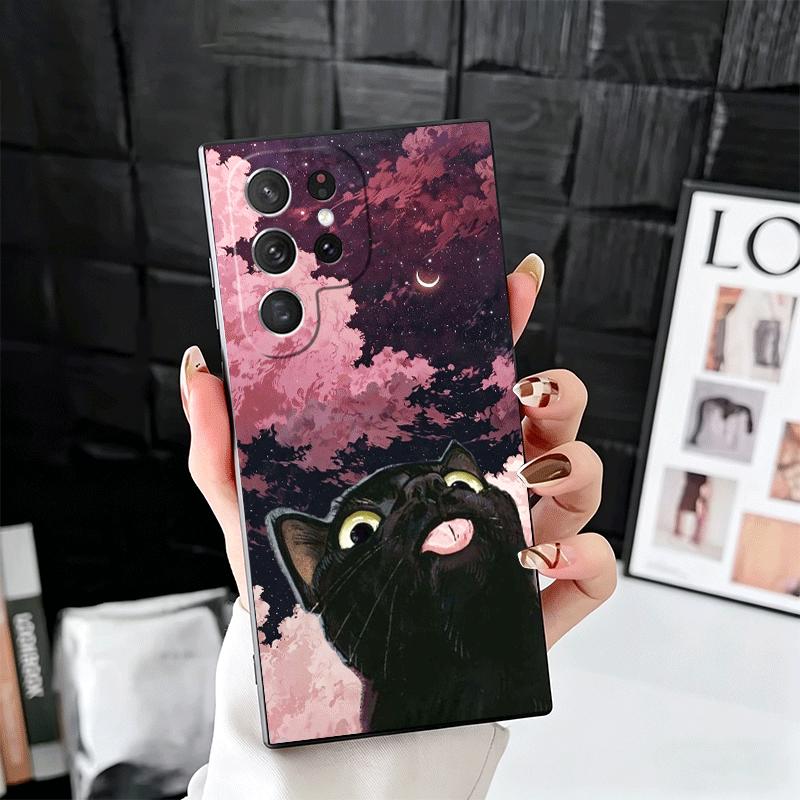 Cat Cute Kitten Cartoon Soft Phone Case for Samsung Galaxy S26 S25 Edge S24 Ultra S23 Plus S22 S21 FE S20 Black Cover Back Shell