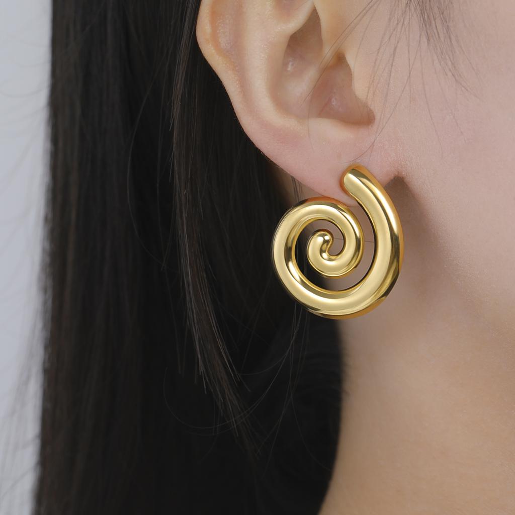 Cazador Gold Color Spiral Swirl Stud Earrings for Women Stainless Steel Geometric Earrings Trend 2026 Jewelry Birthday Gift New