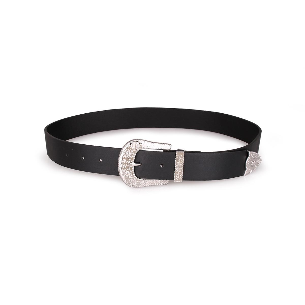 

Women s Carved Wide Leather Belt for All Seasons 100 cm чёрный