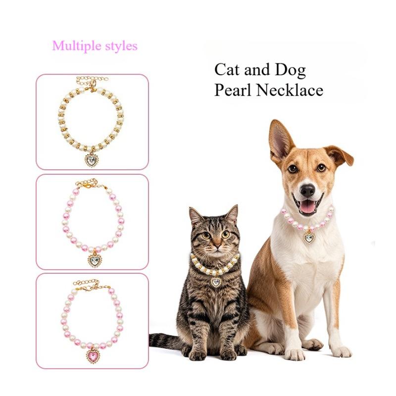 Pet Pearl Necklace, Heart, Crystal Pendant, Cat Collar, Puppy, Teddy Bear, Cute Neck Decoration, Cat Gift, Dog Gift