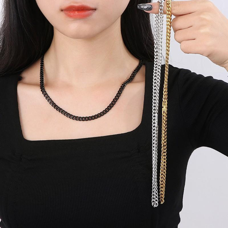 Shiny Stainless Steel Thick Necklace for Women Men Polished Cuban Link Chain Necklace Black Gold Color Trendy Jewelry Gift