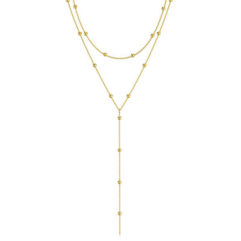 Golden Plated Necklaces for Women Fashion Double Laryered Long Chain Drop Pendant Choker Necklace Accessories
