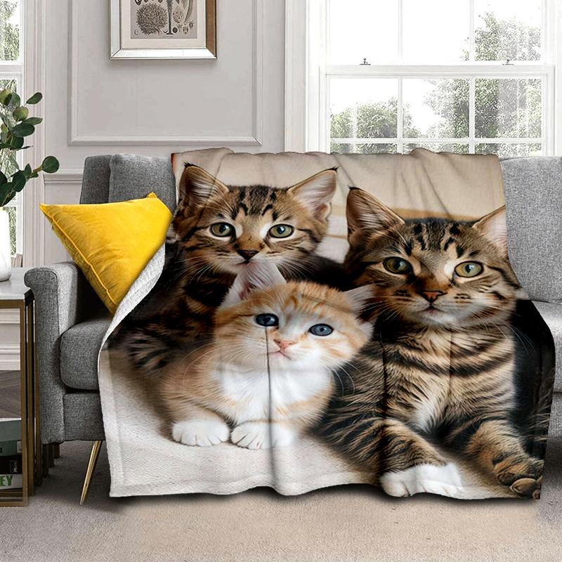 1PC Cute Cat, Cartoon Blanket, All Season Lightweight Home Office Outdoor Nap Multifunctional Blanket