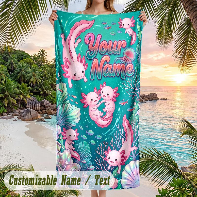 Tropical Paradise Theme Quick Dry Beach Towel Custom Name Text Print Large Sand Resistant Towel Beach Vacation