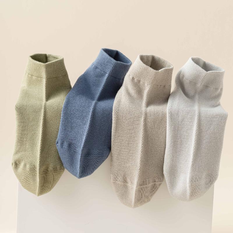 Men's Summer Stockings - Perforated Mesh Breathable Sweat-absorbing Thin Style Boat Socks, Solid Color, Boneless Short Socks