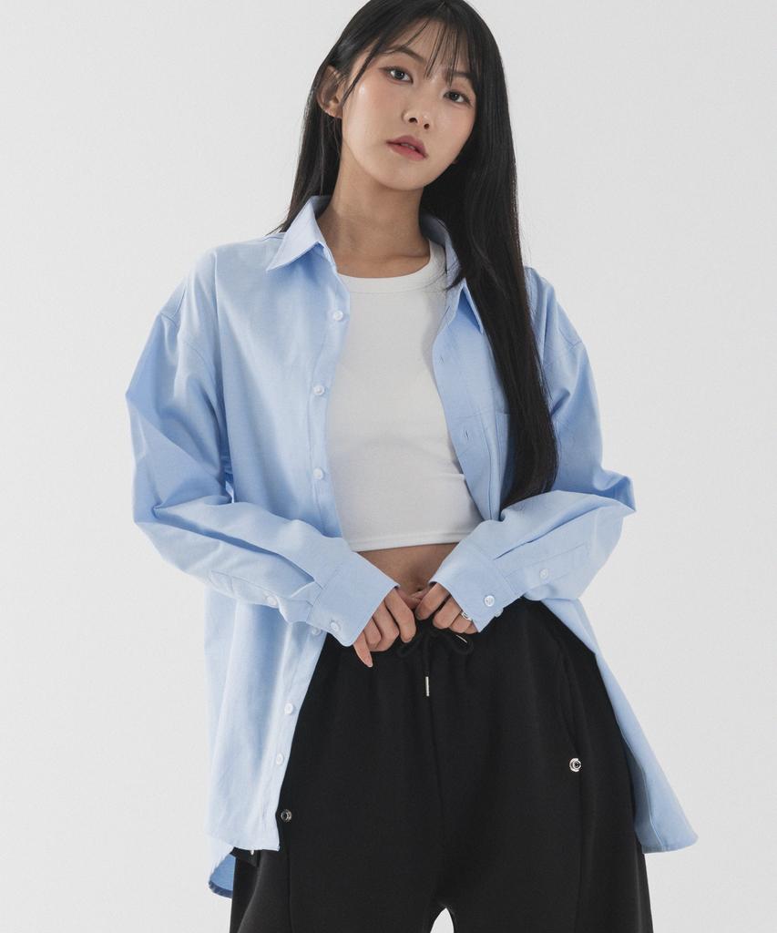 PIANER Solid Oversized Oxford Shirt (Sky Blue)