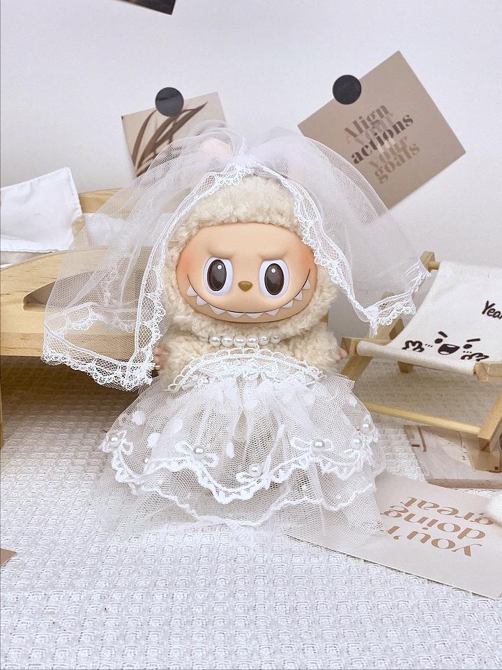 17cm Labubu Doll Formal Wedding Attire: Silicone Couple Dress & Suit