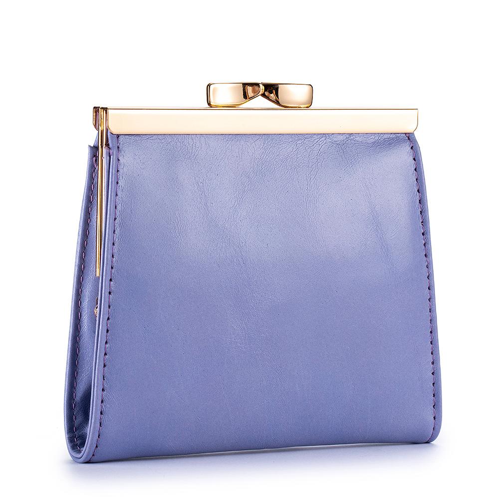 New first layer oil wax cowhide retro clip buckle change bag women's ID card clip business card bag multi-card card bag