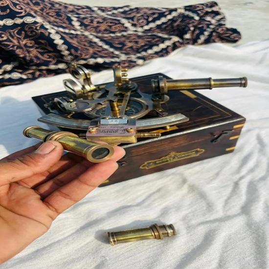 12.7 cm Brass Compass Sextant with Wooden Case Perfect Navigational Tool for Mariners Collectors J Scott London-Brass Sextant Gift