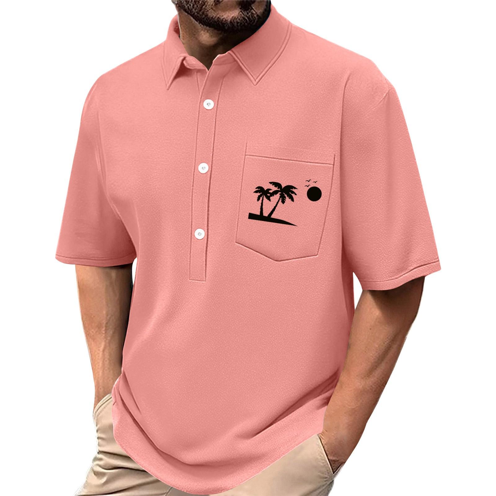 

Мужская летняя однотонная рубашка с принтом, эластичная в четырех направлениях, с лацканами, на пуговицах, с карманом, повседневный спортивный топ с короткими рукавами XXXL розовый