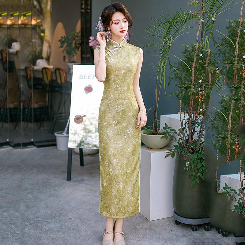 Green sleeveless national style new Chinese Suzhou long cheongsam improved young 1011 new women's high sense summer