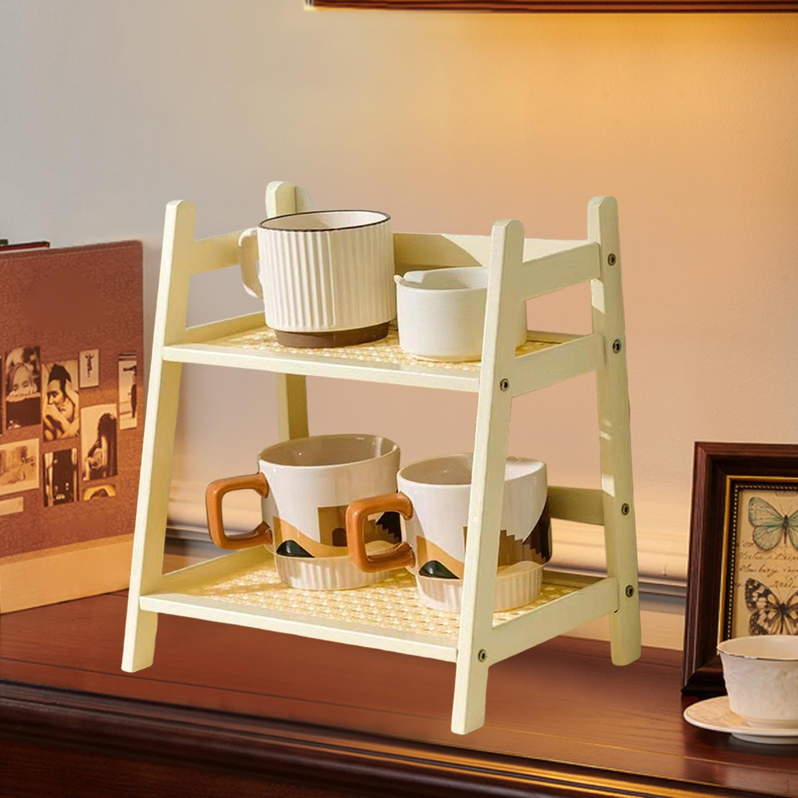 Бамбуковая двухслойная стойка для хранения, полка для хранения кружек, украшение для дома, практичная специя для S белый
